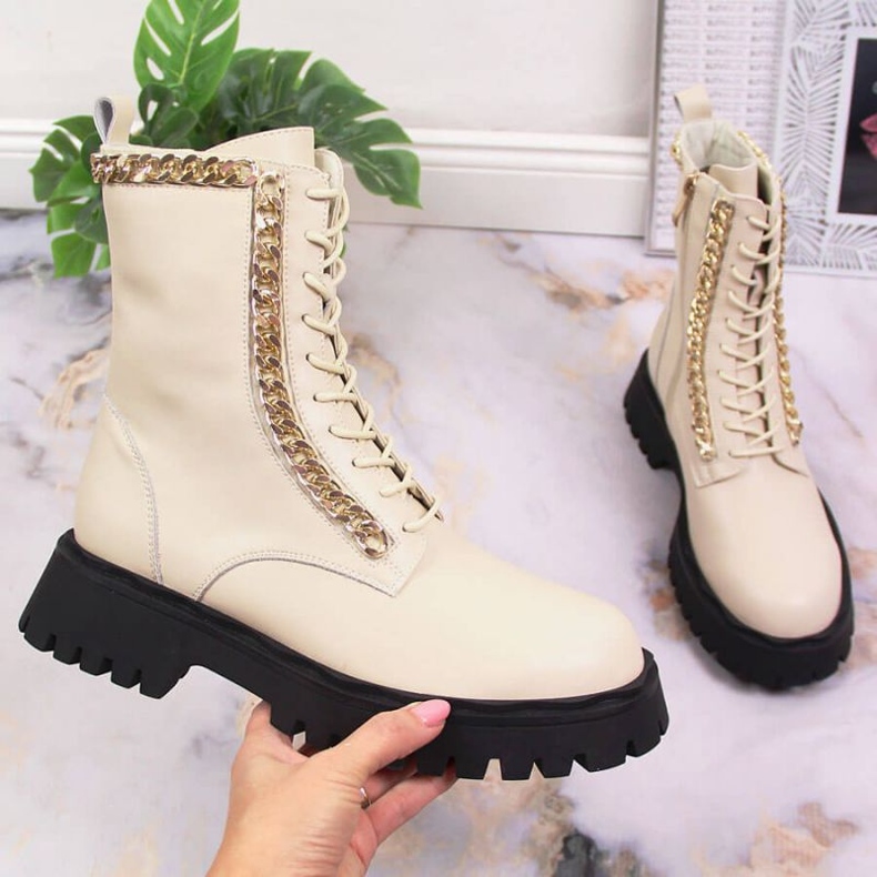 Botine din piele cu lant izolat Artiker W HBH40 bej