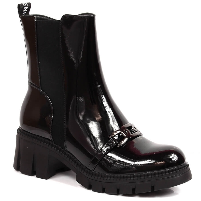 Cizme lăcuite pe un bloc și o platformă cu un lanț, negru cald Potocki