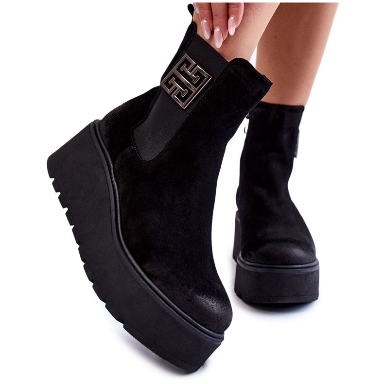 PL5 Cizme de piele intoarsa de dama pe platforma masiva Savira neagra negru PL5 Cizme de piele intoarsa de dama pe platforma masiva Savira neagra negru