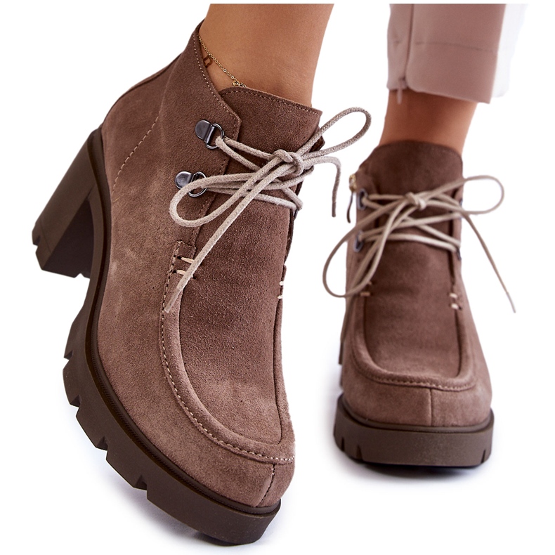 Cizme de dama din piele intoarsa Legate maro deschis Marianne