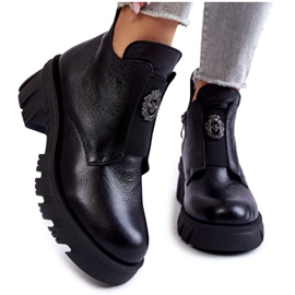 PL5 Cizme De Damă De Piele Cu Decor Maley Negru PL5 Cizme De Damă De Piele Cu Decor Maley Negru