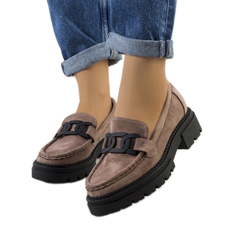 Pantofi maro din piele intoarsa ecologica bej