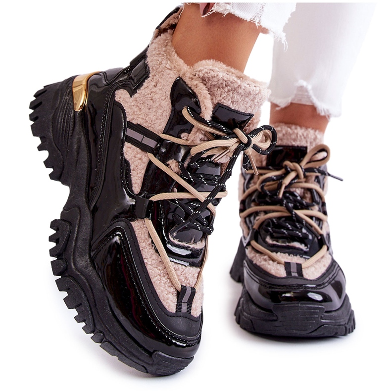 PM1 Cizme izolate sport de damă Edora în negru și bej