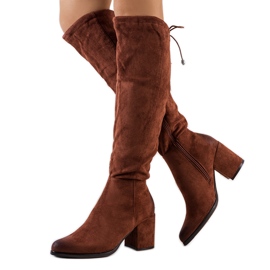 Cizme cu toc înalt Georgie de piele intoarsa maro