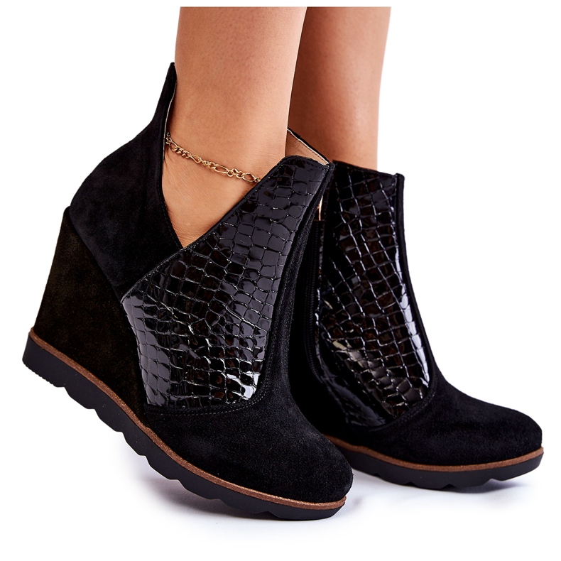 PA2 Cizme cu pană de crocodil de piele de căprioară neagră Alda negru PA2 Cizme cu pană de crocodil de piele de căprioară neagră Alda negru
