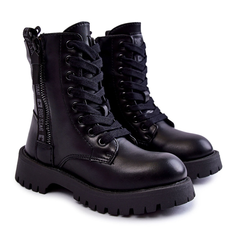 Cizme Negre Pentru Copii Cu Fermoar Big Star KK374136 negru