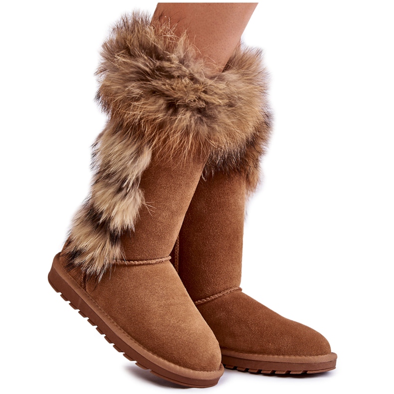 FS1 Cizme de zăpadă de damă din piele intoarsa calde Camel Balvin maro multicolor