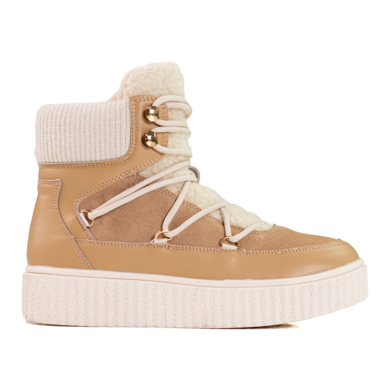 Cizme de zăpadă de damă din piele bej Shelovet pe platformă maro