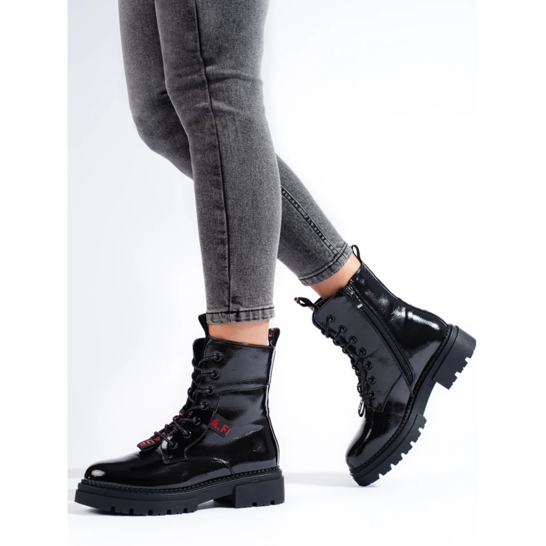 Lucratori Shelovet de dama neagra, piele lacuita negru