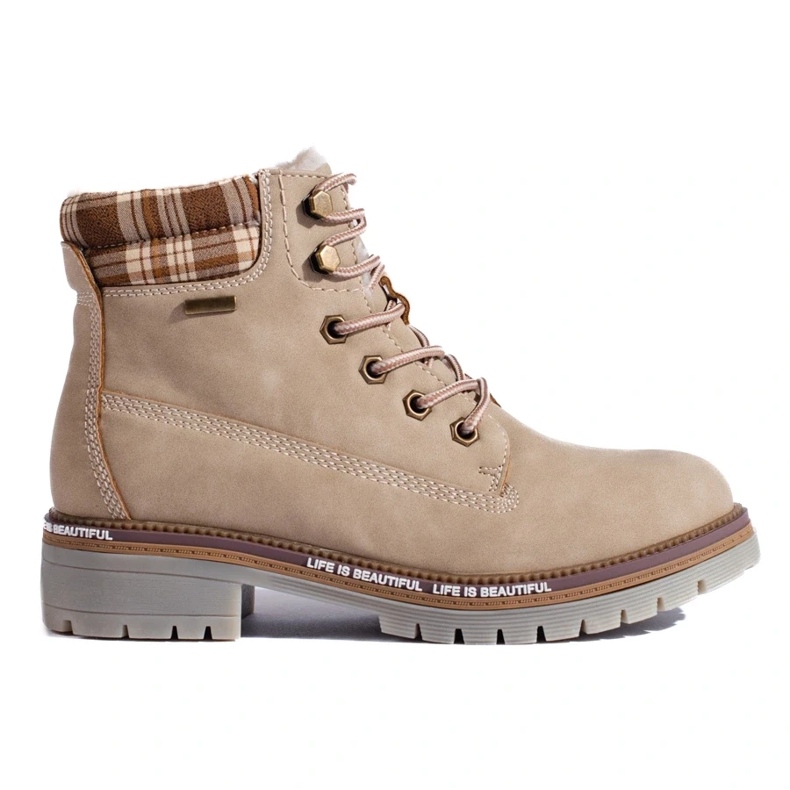 Ghete de drumeție de damă Shelovet bej din piele ecologică maro