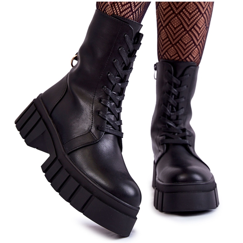 Sergio Leone Cizme Călduțe De Piele Pe Platforma Telisa Neagră negru