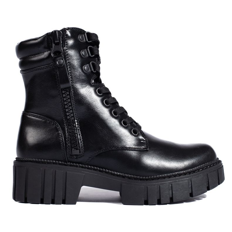 Pantaloni negri de damă cu platformă negru