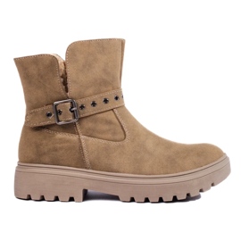 Botine de dama bej din piele intoarsa ecologica