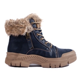 Cizme de drumeție de damă albastre cu blană albastru