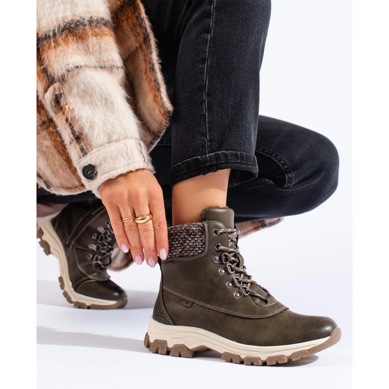 Cizme de damă maro cu platformă verde