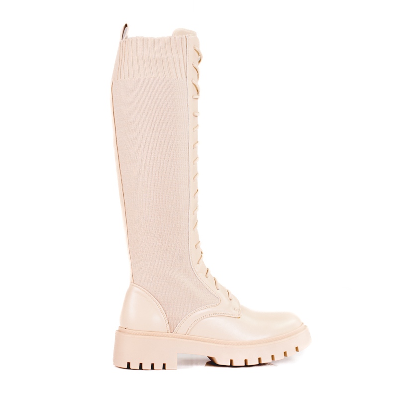 Cizme de damă cu șireturi, cu căptușeală Shelovet flexibilă bej