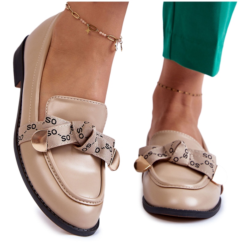 WS1 Mocasini de dama din piele cu fundita Dayes bej