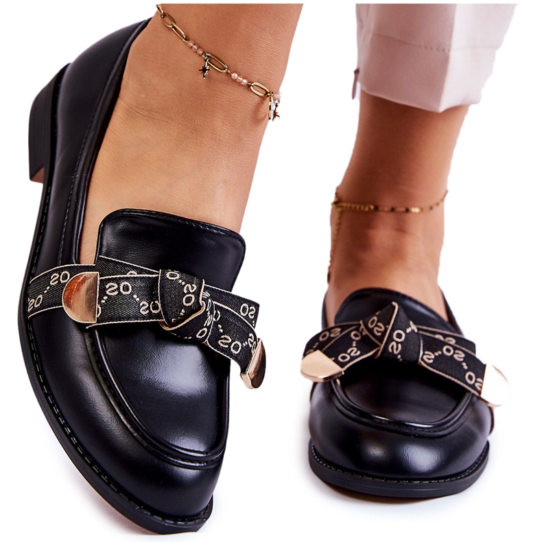 WS1 Mocasini din piele de dama cu fundita neagra Dayes negru