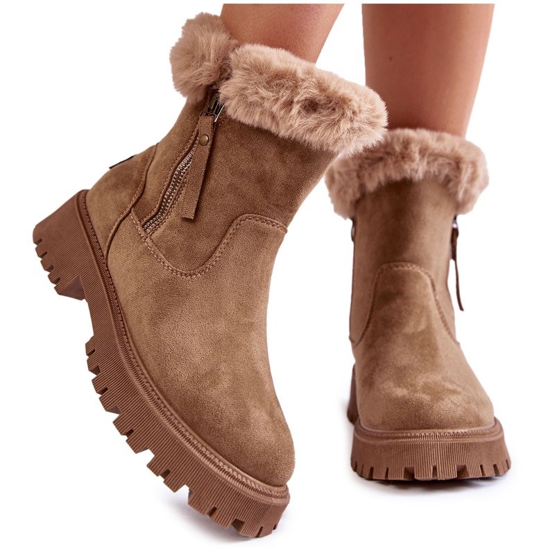 Vinceza Cizme Bej Rezan Cu Blana Cu Fermoar