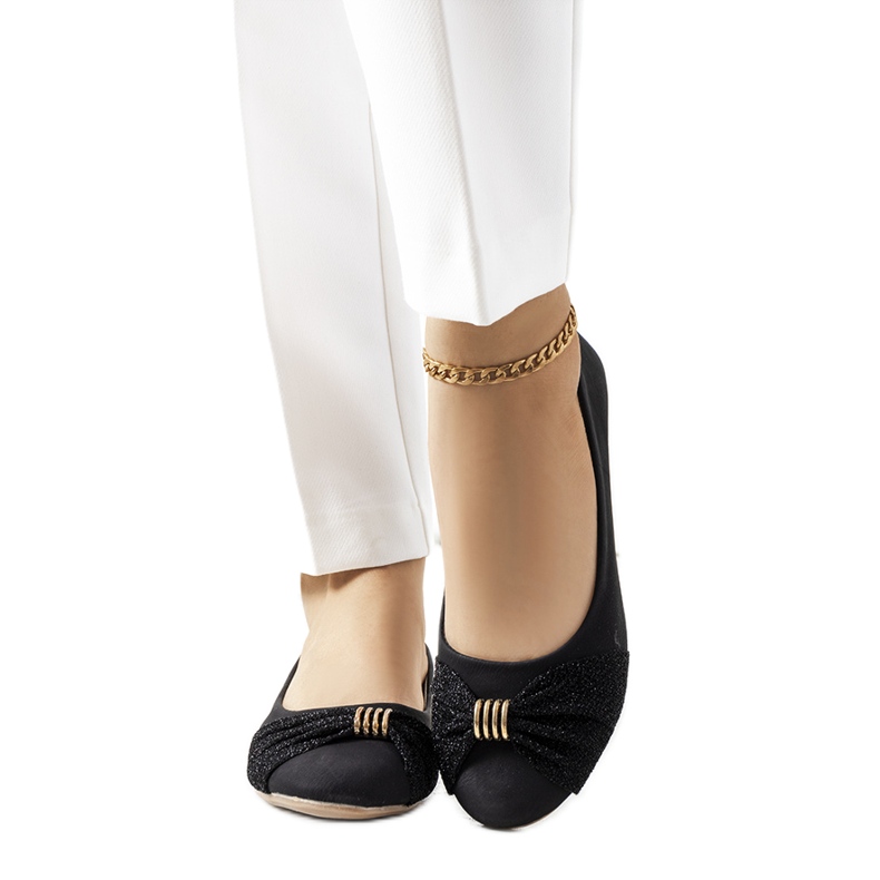 PA1 Balerini negri cu ornament strălucitor ca mine negru PA1 Balerini negri cu ornament strălucitor ca mine negru