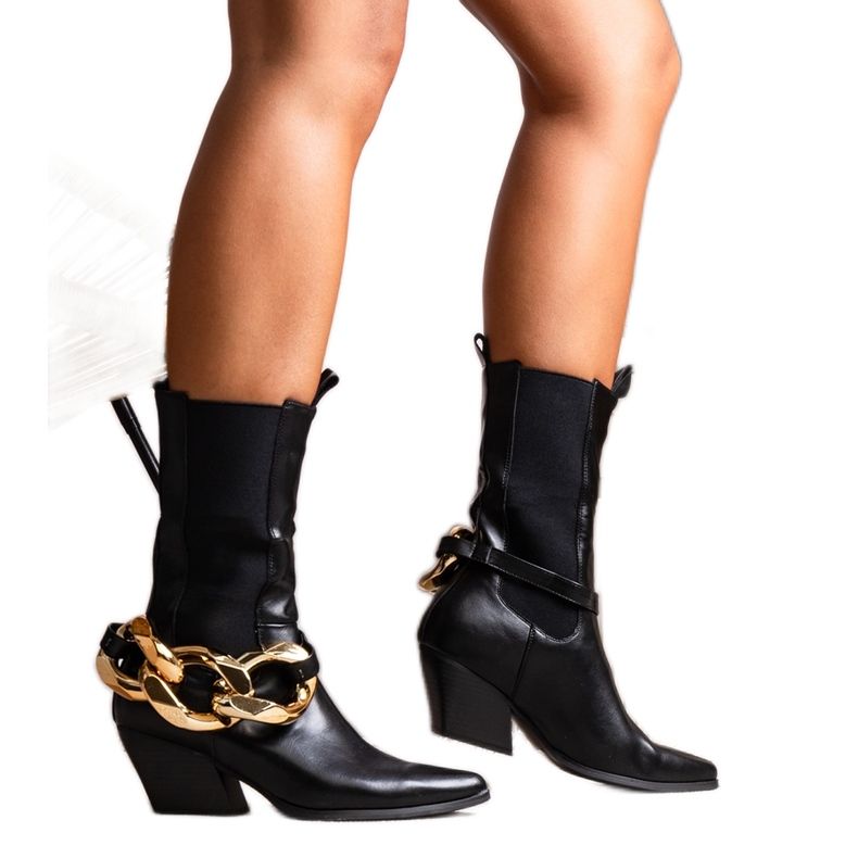 Cizme negre de cowboy cu lanțuri de la Nash negru