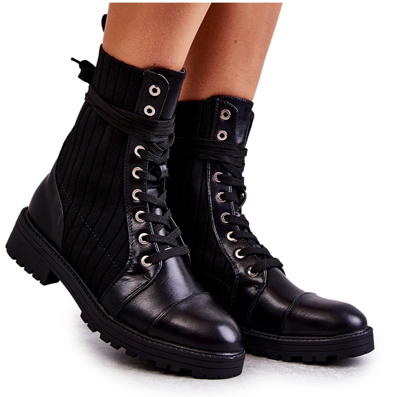 PG1 Cizme de damă cu șosete legate Negru Livaro