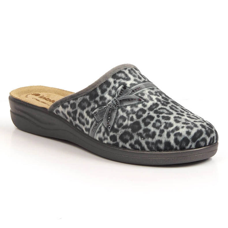 Papuci de dama confortabili gri Inblu cu imprimeu leopard