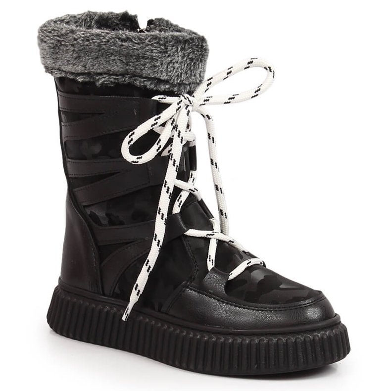 Pantofi de fete Potocki negri cu blană negru