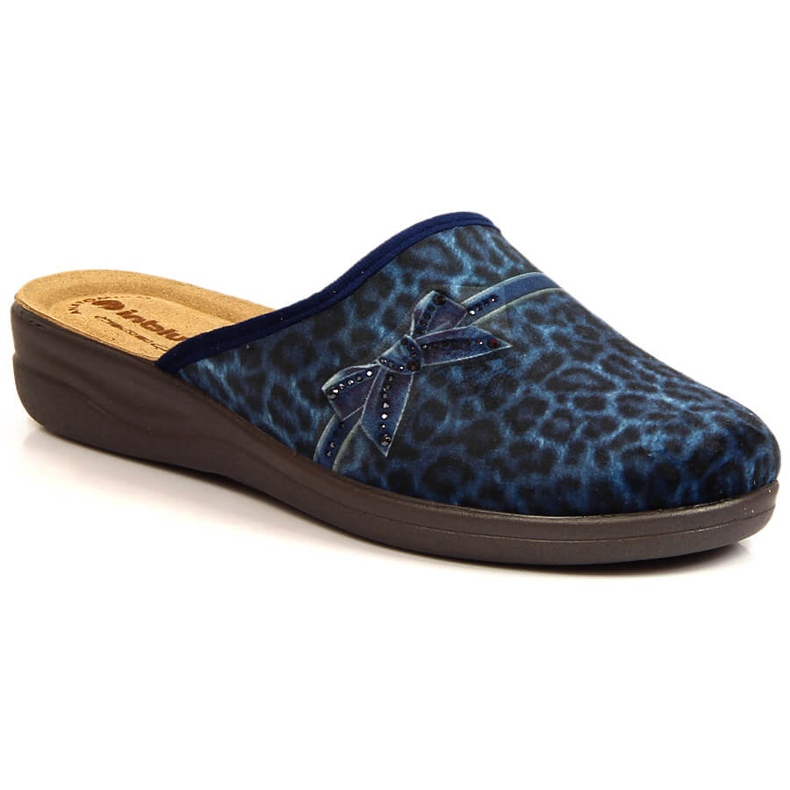 Papuci de damă confortabili Inblu bleumarin cu imprimeu leopard albastru marin
