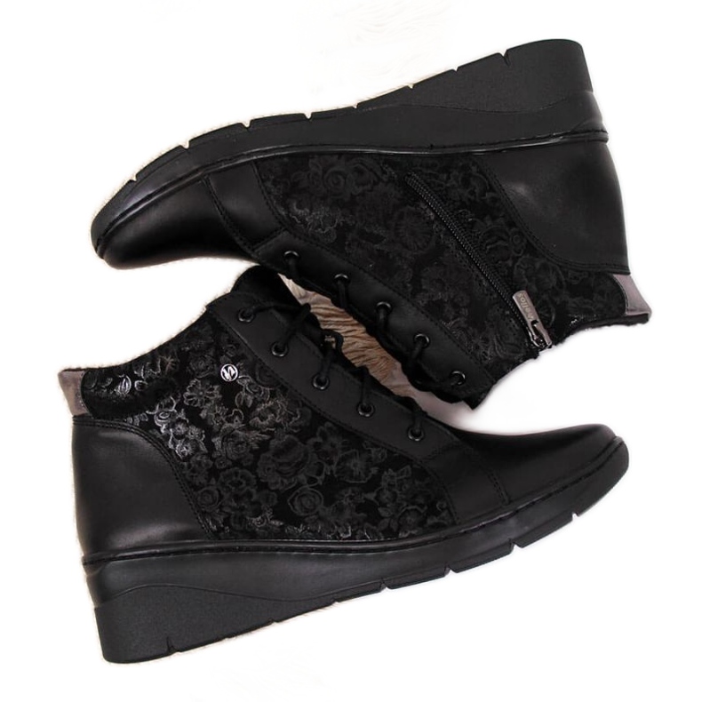 Cizme din piele pe toc tip pană Helios W H537 negru Cizme din piele pe toc tip pană Helios W H537 negru