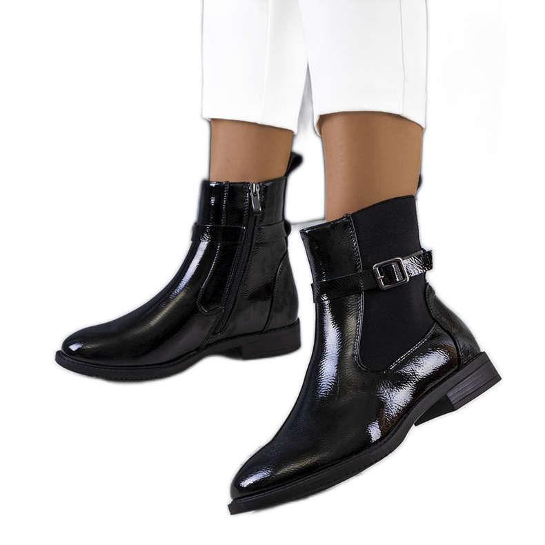 Cizme Isoni din piele lacuita neagra negru Cizme Isoni din piele lacuita neagra negru