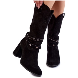 Cizme de damă din piele intoarsa cu toc inalt Lewski Shoes 2934 / B Negru