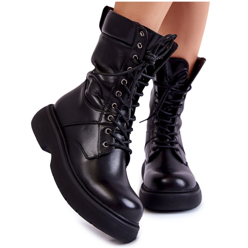 Cizme de dama din piele Cizme cu siret Negru Passione Cizme de dama din piele Cizme cu siret Negru Passione