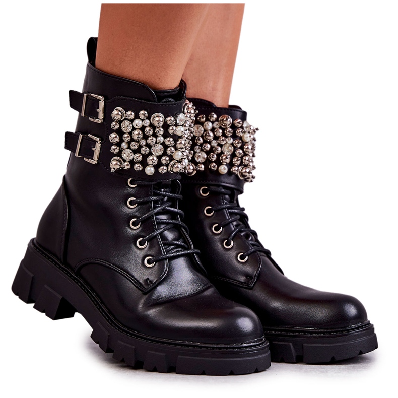 PG1 Ghete Dama Cu Ornamente Legate Negre Leoneze negru