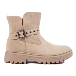 Botine de dama bej din piele intoarsa ecologica Botine de dama bej din piele intoarsa ecologica