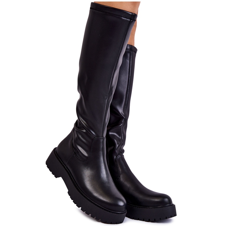 Sergio Leone Cizme din piele de damă pe platforma neagră Aretha negru