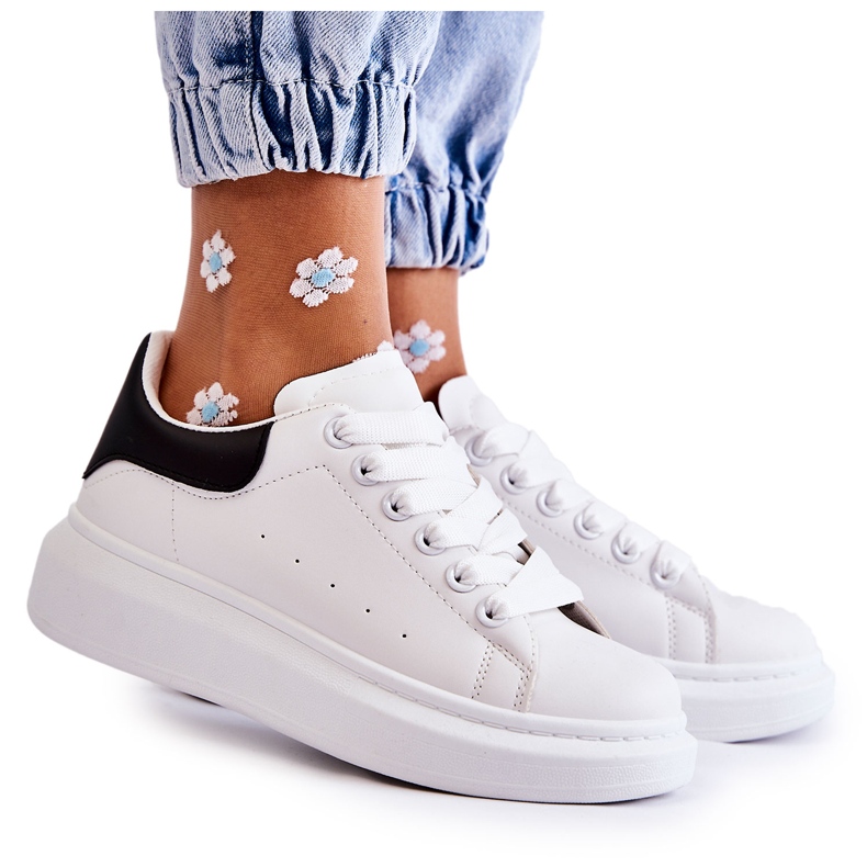 Pantofi sport cu platformă de damă, alb și negru Pantofi sport cu platformă de damă, alb și negru