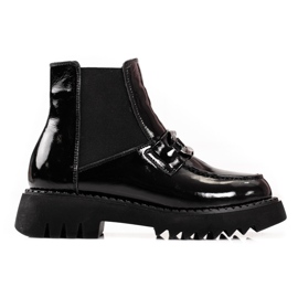 Cizme de dama din piele cu platforma negru