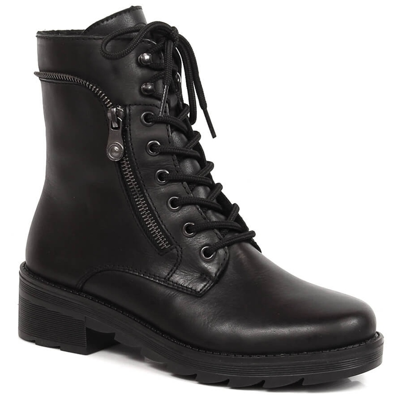 Ghete de damă confortabile din piele, negre, izolate Rieker X0500-00 negru
