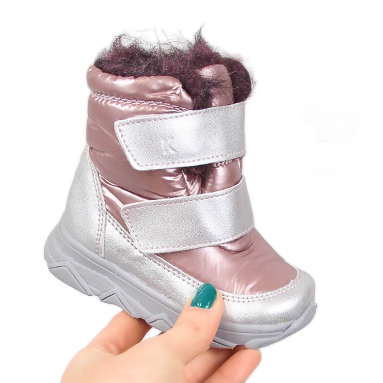 Cizme de zăpadă impermeabile pentru fete cu membrană velcro Kornecki 6895 roz