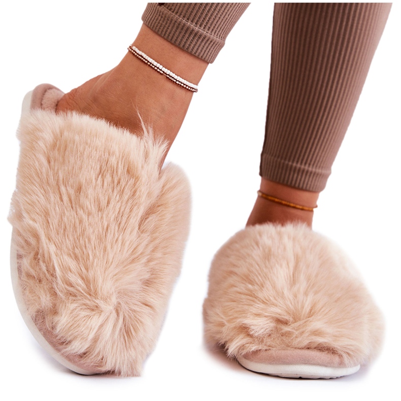 BM Papuci de damă cu blană Sheryl bej