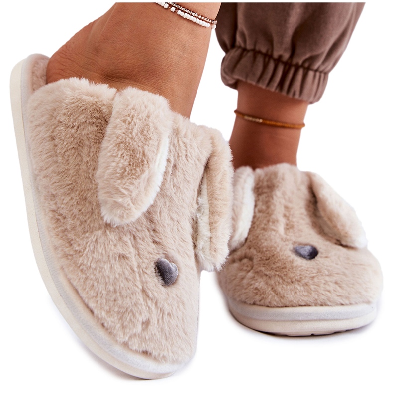 Papuci de damă cu blană bej, Papuci Remmi