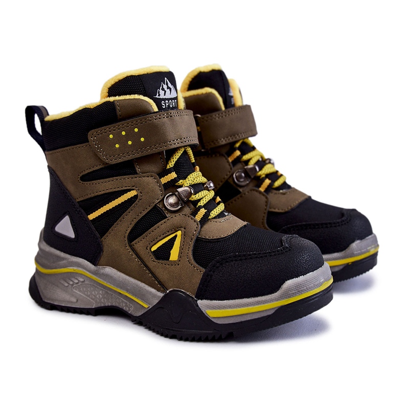 PE1 Ghete Copii Trappers Încălzite Cu Lână Kaki Marco negru verde galben