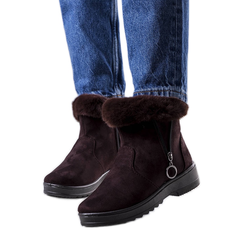 Cizme de zăpadă maro, izolate, cu fermoar Katalina