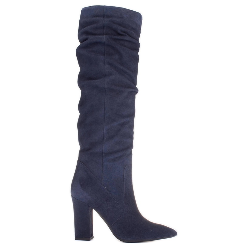 Marco Shoes Cizme inalte, sifonate, bleumarin din piele intoarsa naturala albastru