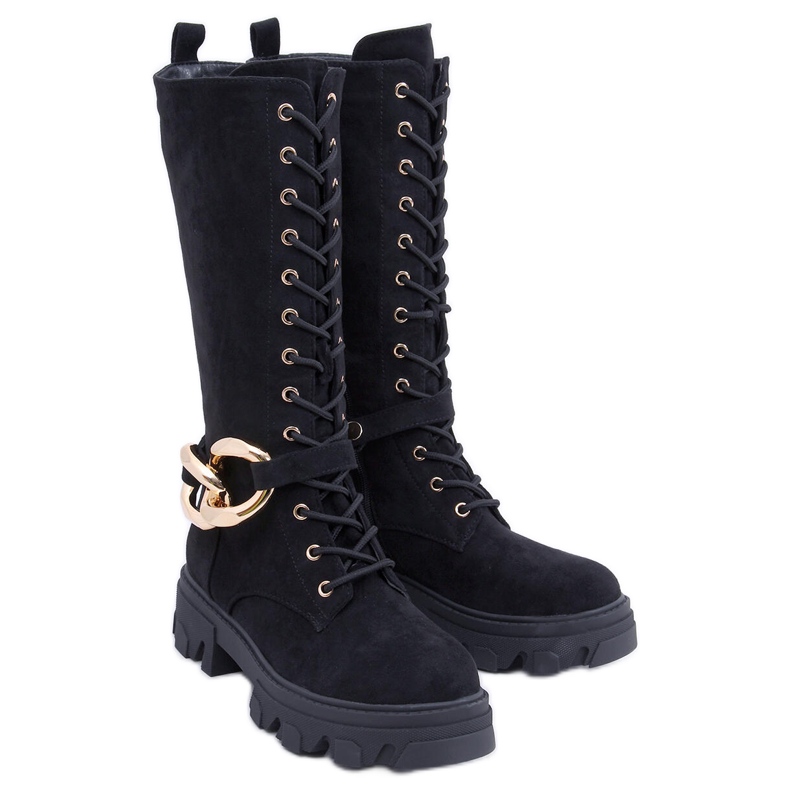 Charlize Cizme negre din piele intoarsa cu siret negru Charlize Cizme negre din piele intoarsa cu siret negru