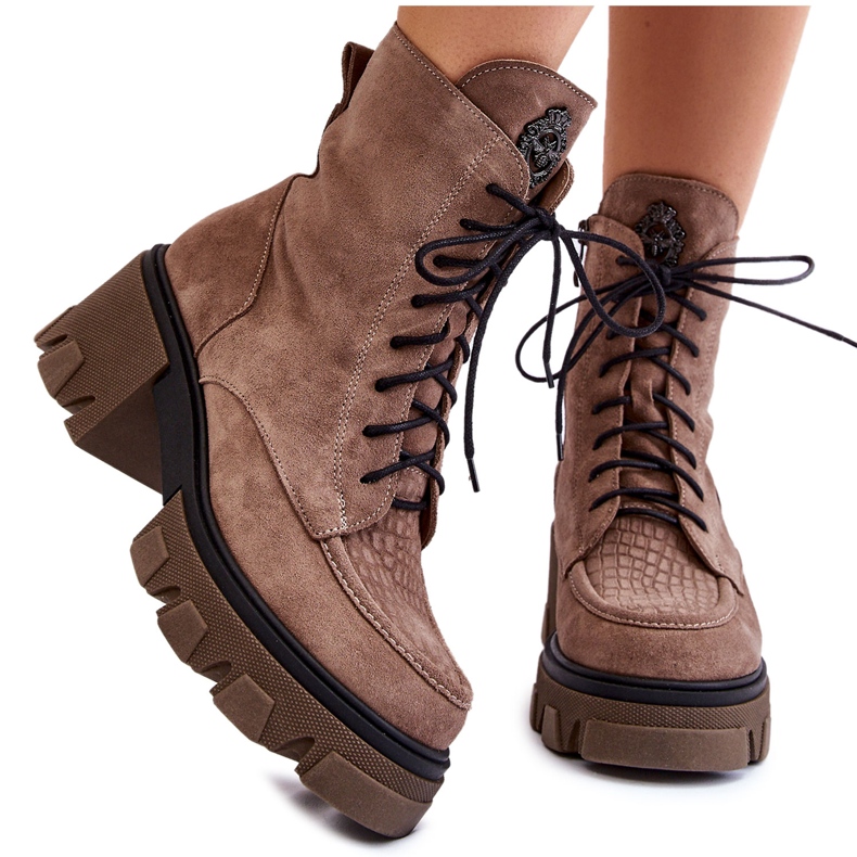 PL5 Cizme de piele intoarsa pentru dama Warm Trapper Rehin maro deschis bej