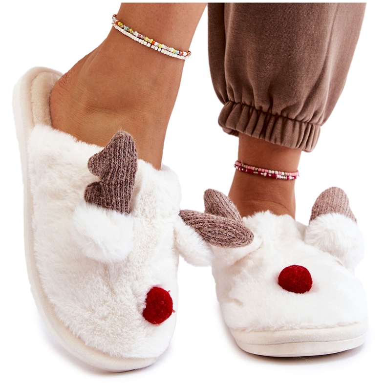 PA1 Papuci De Dama Cu Blana Si Ren Crema Sopya ecru