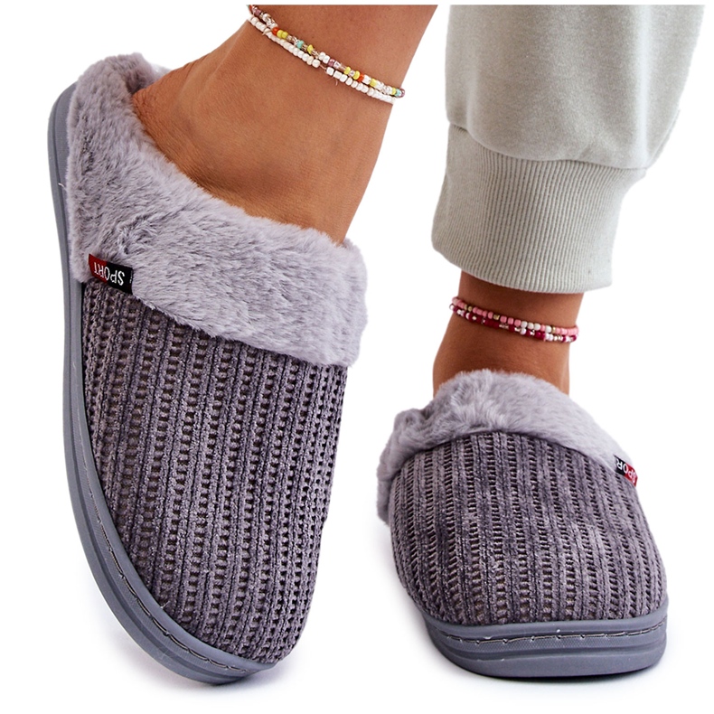 Papuci izolați pentru femei, cu blană gri Leriss