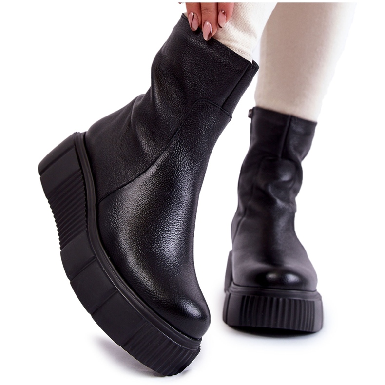 PL5 Cizme din piele de damă pe platformă neagră negru